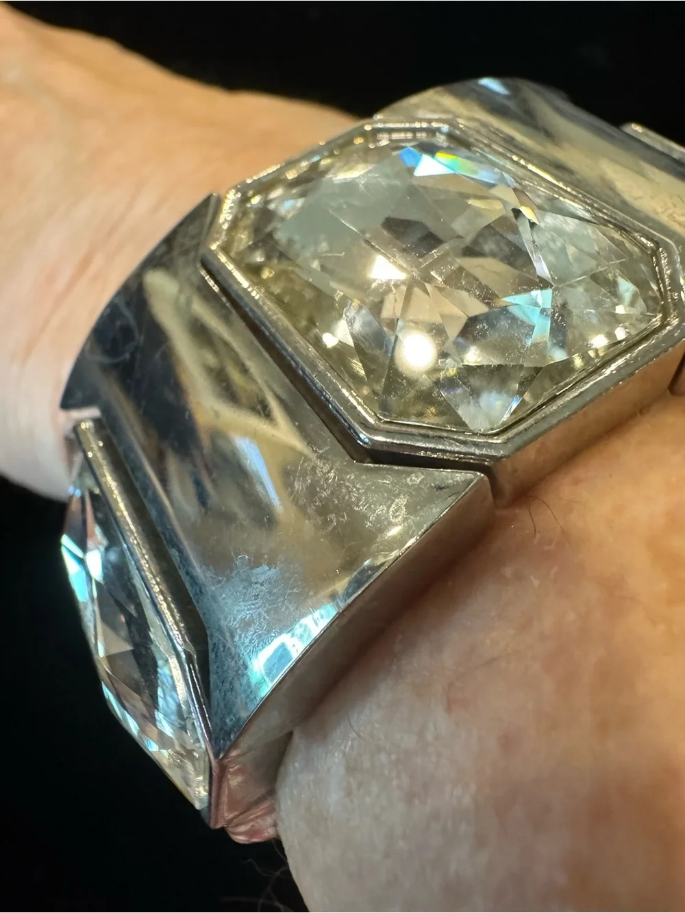Silver-Tone Bracelet with Large Clear Crystal Rhinestones